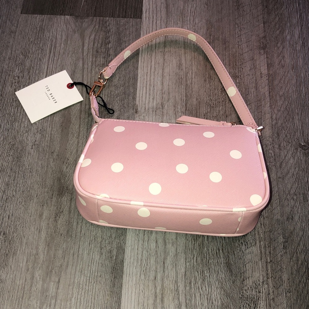 Ted Baker Soft Pink & White Polka Dot Convertible Shoulder Bag Wristlet NWT - Picture 7 of 16